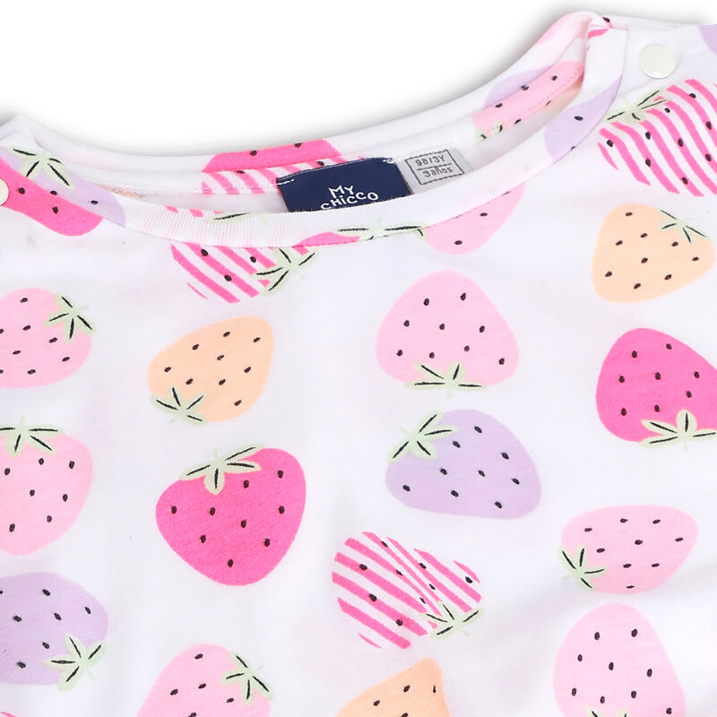 Girls Pink Strawberry Printed Short Dungaree image number 2